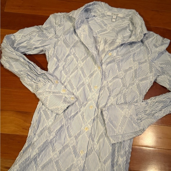 10 Derek Lam Light Blue Patterned Stripe Long Sleeve Dress - Picture 6 of 9